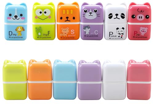 Cartoon Roller Radiergummi, 12 Stück Niedlicher Tier Würfel Bleistift Gummi Mit Rasierrolle für Schule Bürobedarf Schreibwaren