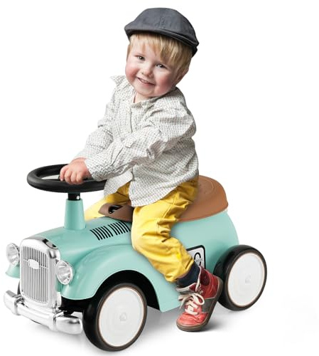 COSTWAY Porteur Enfants Rétro avec Volant Réaliste 40°et Son, Voiture à Pousser Intérieur Exterieur avec 4 Roues en EVA, Coffre à Jouets, Charge 25kg pour Enfants de 18-36 Mois (Vert)