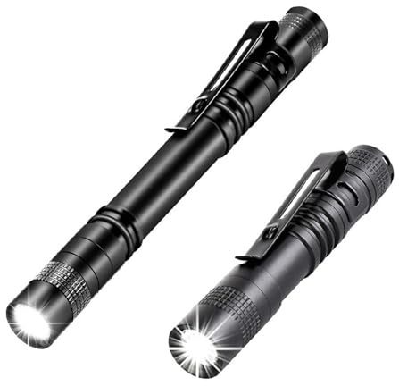 MODOAO LED Pen Torch Light, 2 Pcs Kit Mini Portable LED Flashlight, Tactical Penlight with Pen Clip, Aluminum Small AAA Mini Flashlights, Easy Carry Outdoor Gear for Hiking Camping Hunting Fishing