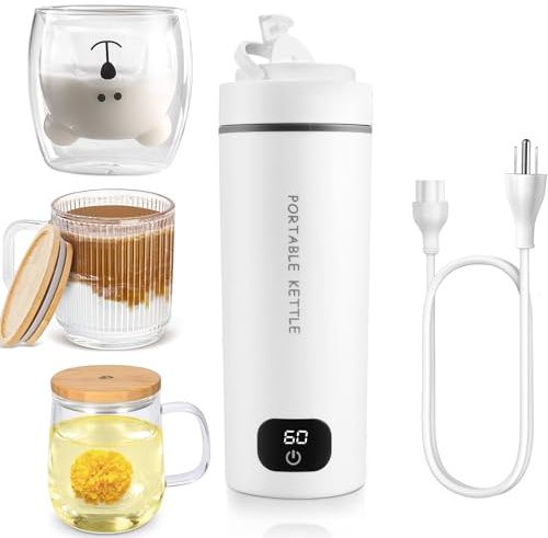 HOMGEN Travel Kettle Small 316 Stainless Steel 500ML Water Bottle Electric Portable Support Dual °C/ °F Display Automatic Shut off Mini Electric Hot Water Kettle Office HOME Travel Business Trip etc