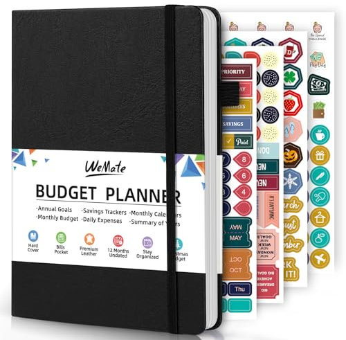 WEMATE Budget Planer 2025 - Monatliches Budgetbuch mit Ausgaben-Tracker, 12 Monate undatierte Rechnungen & Finanzplaner, Kontobuch zur Kontrolle Ihrer Finanzen, A5 (Schwarz)