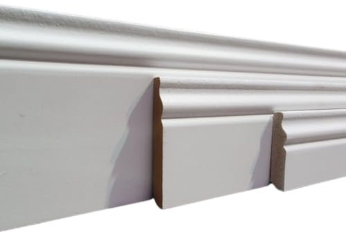 MadeInNature, Plinthe en médium mouluré de style Louis XV prépeinte blanche de très grande qualité, différentes dimensions, fabrication Française (Long. 2 m Hauteur 8 cm, 6 ml)