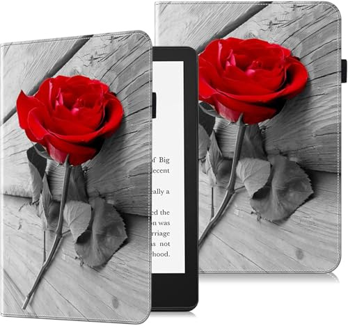 GLANDOTU Hülle für 6,8 Kindle Paperwhite (11. Generation - 2021) und Kindle Paperwhite Signature Edition Schutzhülle, Flip PU Leder Schutzhülle Tasche mit Auto Sleep/Wake - Rote Rose