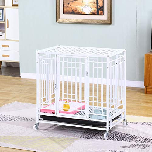 Hundekäfig Weißer Hundekäfig Innen Mit Toilette Hundezaun Haushalt Haustierkäfig Mit Tablett Mit Bremse Universalrad Hundekäfig (M)