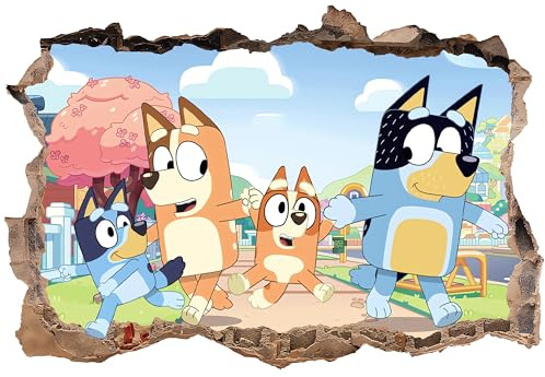 Grenric 3D Bluey Anime Wallpaper Wall Decals Sticker for Kids Bedroom,Kids Baby Nursery Wall Decoration,Cartoon Poster Sticker Decor