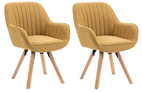 MEUBLE Cosy Esszimmerstühle Drehbar 2er Set Küchenstuhl Polsterstuhl Drehstuhl mit Armlehne Sessel Schminkstuhl aus Stoff Massivholzbeine für Esszimmer Wohnzimmer Arbeitszimmer, Gelb