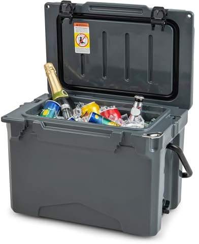 GOPLUS 21L Kühlbox, Isolierbox tragbar mit Griff, Flaschenöffner & Getränkehalter, große Thermobox Coolbox ohne Strom für Essen und Getränke, Outdoor für Camping Grillen Picknick (Grau)