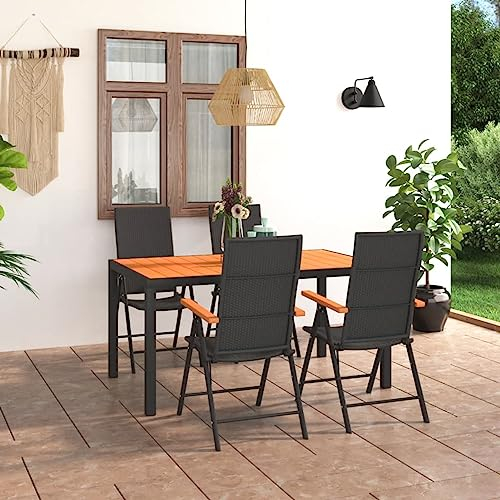SFNIOKFG 5-teiliges Garten-ESS-Set in Schwarz und Braun, Terrassen-ESS-Sets, Tisch und Stühle für den Außenbereich, Gartenmöbel, Garten-Ess-Set-3060078