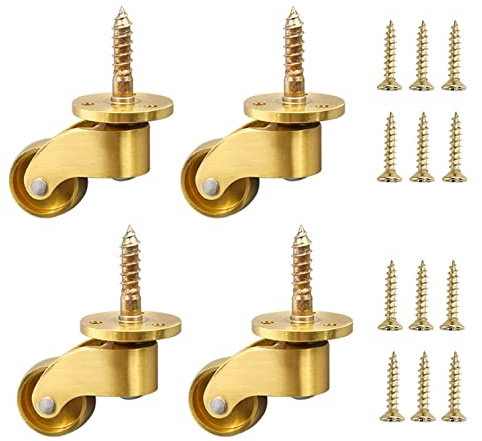 Möbelrollen 4 Stück Lenkrollen aus Massiv Messing, 22mm Antike Vintage Möbelrollen, Massive Polierte Schraubmessingrollen, 360° Universalrollen, Transportrollen, for Klavierfüße, Sofas, Bett