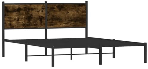 vidaXL Bettgestell, Metallbett Bett mit Kopfteil, Bettrahmen mit Lattenrost, Doppelbett für Schlafzimmer, Metall Räuchereiche 140x200cm