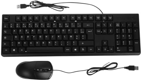 CIYODO Keyboard and Mouse Set Usb Wired Full Size Keyboard with French Characters Number Pad Corded Mouse for Pc Productivity and Comfortable Typing