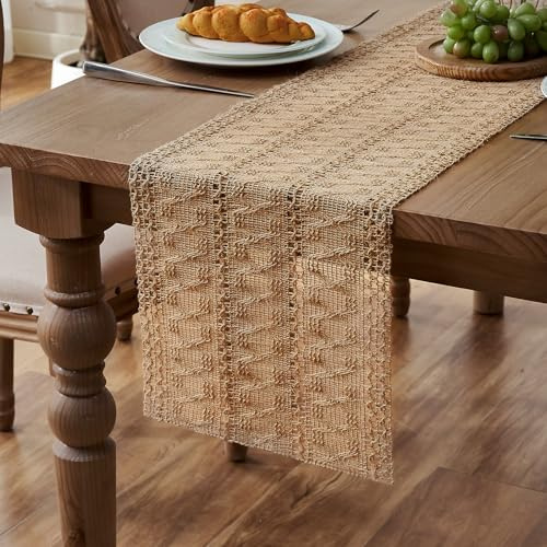 Boho Leinen Tischläufer Landhausstil 30 x 183 cm Jute Natur Tischläufer Hochzeit Vintage Tischdeko Beige Tischdekoration für Gartenparty, Hochzeit, Küche, Esstisch, Wohnzimmertisch