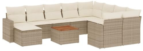 HETFTJN Balkon Eckbank Lounge Sofa Outdoor Big Sofa Küchensofa - 11-TLG. Garten-Sofagarnitur mit Kissen Beige Poly Rattan für Schwimmbad Balkon Terrasse Speisesaal