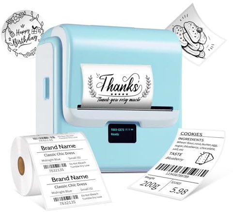 ORGSTA T003 Stampante Etichettatrice Etichette Termica Adesive Bluetooth & USB 2200 mAh 50mm/s 20-80 mm Portatile Label Printer per Negozio Personalizzate Prezzatrice Barattoli