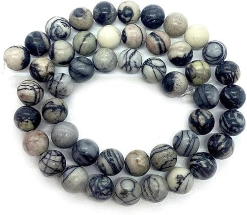 Amlhy Cuentas esféricas de piedra negra, cadena de cuentas redondas con agujeros para hacer pulseras, collares, joyas, llaveros, 380 mm de largo, 10 mm
