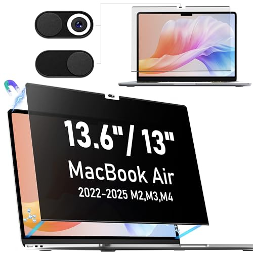 poidowis Filtre de Confidentialité Magnétique pour MacBook Air 13.6 Pouces (2022-2025,M2,M3,M4) - Écran Anti-Espion Amovible, Protection Anti-Lumière Bleue - Modèles A2681/A3113
