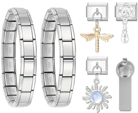 Arrdély Lot de 40 bracelets à breloques italien, 9 mm, modules amovibles à monter soi-même, breloques de style italien pour femme, avec outils d'ouverture, Standardgröße, Acier