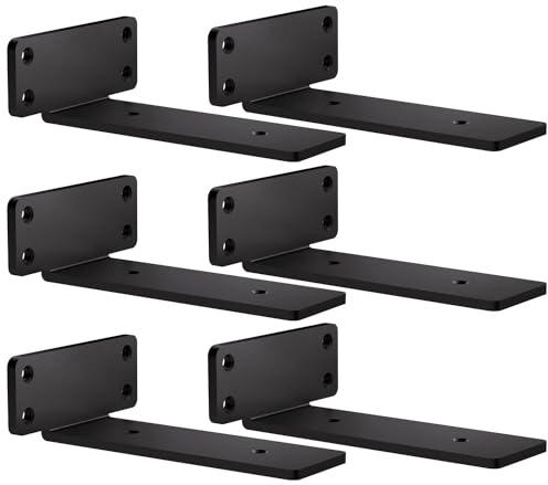 6 Supporti Reggimensola Pesanti Neri – Staffe a Scomparsa in Metallo, Stile Industriale per Mensole in Legno, Alta Portata fino a max 80 kg (20 cm), per Casa e Ufficio
