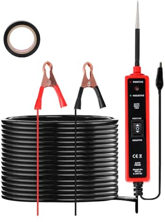 EXLECO KFZ Stromkreistester 6V 12V 24V mit Isolierband mit LED Test Light | DC Prüflampe Durchgangsprüfer KFZ, Auto Stromprüfer, Spannungsprüfer, Erdungstester, Polaritätstester, mit Buzzer Alarm