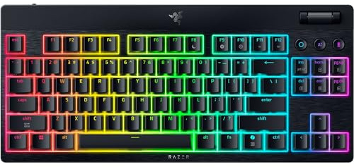 Razer BlackWidow V4 Tenkeyless HyperSpeed Low Profile - Teclado Gaming inalámbrico con tecnología “Hot Swap” - HyperSpeed y BT - Rueda multifunción - Green Switch - QWERTY Teclado US | Negro