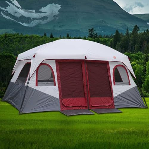 FMBLDM Campingzelt Großes Zelt Familienzelt 2 Schlafzimmer 2 Türen für 8 Bis 12 Personen Doppellagig Outdoor-Zelt Wasserdicht Winddicht Einfache Installation für Familien-Camping A,8-12 People