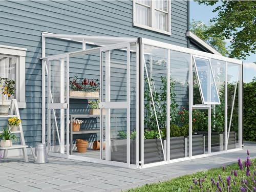 Vitavia Anlehn-Gewächshaus Athena 8600, weiß, 8,6 m², 3 mm ESG, 10 mm HKP | Wetterfestes & stabiles Wand-Gewächshaus zur Pflanzenanzucht | Ideales Treibhaus für Gemüse, Kräuter & Blumen