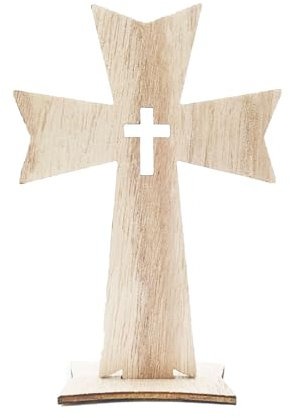 Floatdream Cruz de Madera, Cruz de Pie, Cruz de Madera con Base, Úselo Como Decoración de Mesa, Decoración de Habitaciones, Decoración Artesanal （Borde de diamante）