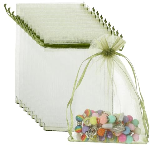 100 Stück Organzasäckchen 10x15 cm, Organza Säckchen in Glasgrün mit Kordelzug, Säckchen zum Befüllen als Hochzeit Bonbonsbeutel, Schmuckbeutel, Geschenkbeutel