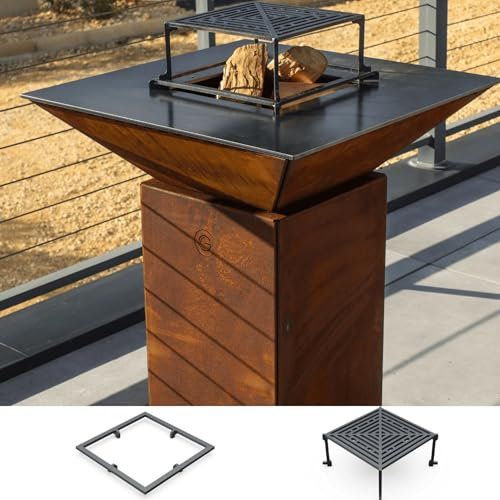 Pack Découverte Brasero CEVENOL Simple Cuve Corten Carré 74x90 cm - Sans rangement bois - Un brasero carré et minimaliste au design brut pour sublimer vos repas en extérieur