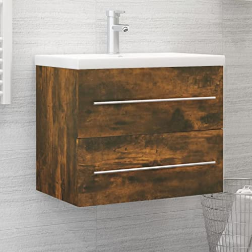 LLEZKBR Ensemble de meubles de salle de bain - Meuble lavabo en chêne fumé - 60 x 38,5 x 48 cm - Bois d'ingénierie