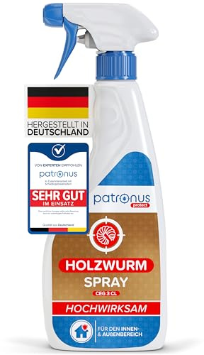 Patronus Holzwurm Spray [500 ml] mit effektiver Sofortwirkung | starkes Abwehr-Mittel gegen Holzwürmer in Möbeln & Holz für innen & außen, hochwirksam & laborgeprüft - Zitrusduft