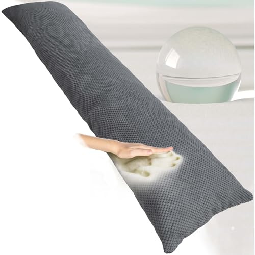 Traumreiter Seitenschläferkissen mit Bezug, Memory Foam Kissen Visco Gel PRO für Seitenschläfer, ca. 140x40 langes Lagerungskissen Erwachsene Body Pillow (Deluxe Velours Silber)