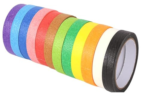 GQunit 12 Rolls Rainbow Masking Tape, 12-Colour Masking Tape Set for Home, Office, and Crafts, 1.5cm x 15m Masking Tape