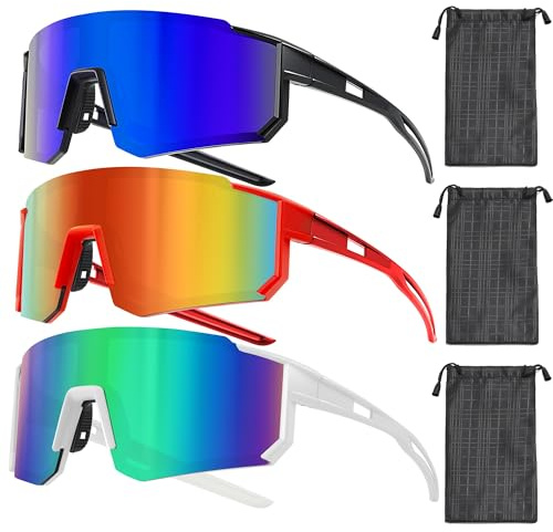 Esshogo Sportsolglasögon, 3 stycken, UV400, polariserade, sportsolglasögon, vindtät, sportsolglasögon, för racingcykel, UV-skydd, löparglasögon för utomhusaktiviteter