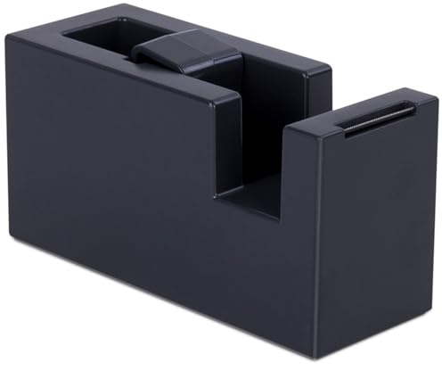 Dévidoir de Ruban Adhésif, Distributeur de Ruban Adhésif, Dérouleur de Bureau, Dévidoir de Scotch Rechargeable Support Stable et Design Compact, Idéal pour L'école, la Maison et le Bure, Noir