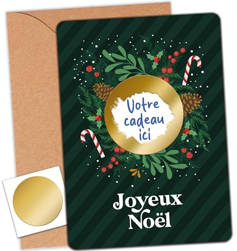 aliceandberry Carte à gratter personnalisable Noël - Cadeau non matériel - Carte cadeau surprise à offrir - Pastille autocollante à gratter + enveloppe incluse - Expérience magique (1 carte)