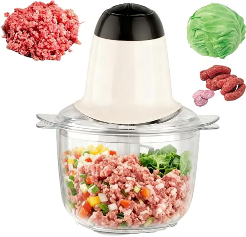 Procesador de alimentos, picadora eléctrica de verduras y carne de 600 W con bol de 2 l sin BPA, batidora de cocina para frutos secos, purés y masas