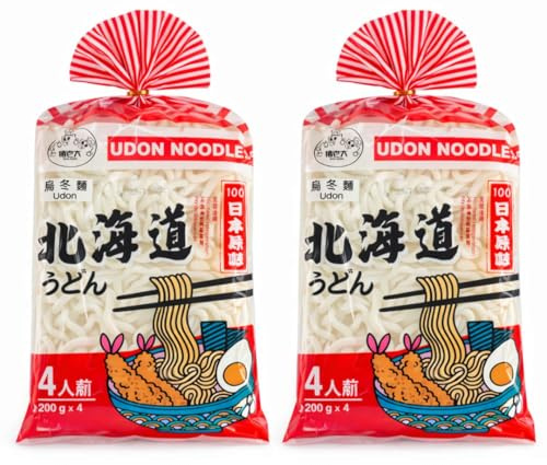 Fresh Udon Noodles 2 Conf. da 4x200g- Noodles Giapponesi Freschi, Pronti in 3 minuti - Ricetta Tradizionale Hokkaido - Ideale Per Zupper, Wok e Ramen - tot.1,6Kg