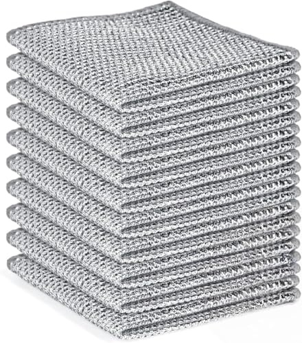10PCS Wire Dishcloths - Non-Scratch Metal Cleaning Cloth - Reusable Stainless Steel Dishwashing Rags - Double Layer Kitchen Cloths for Cleaning Dishes, Pans, Stove, Sink, and Cookware (20×20cm)