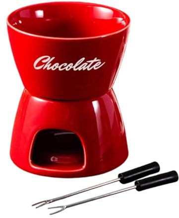 Folpus Schokoladenfondue-Set mit Teelicht, beheiztem Schmelztopf und Einer Gabel für Desserts, Rot