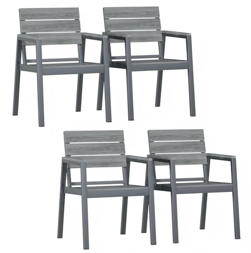 TRIUMPHKEY 4 Set Gartenstühle aus Aluminiumguss, Terrassenstühle in Holzoptik mit Armlehnen, Gartensessel für Garten, Balkon, Hinterhof, Grau
