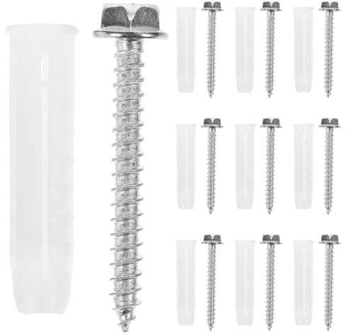 SHINEOFI Kit de 10 Juegos de Tornillos Anclajes de Pared Plásticos Acero para Montaje de TV, Accesorios para Soporte de Televisión en Paneles de Yeso y Hormigón, Instalación Segura