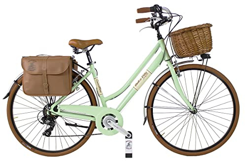 Dolce Vita By Canellini Vintage Oldstyle aluminium damcykel med väskor och korg (ljusgrön, M)