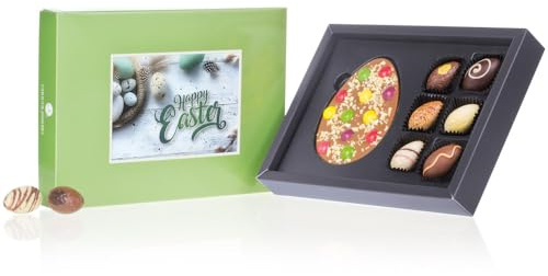 CHOCOLISSIMO - Lujoso Regalo de Pascua - 6 Finos Bombones y Tableta de Chocolate Con Leche en Forma de Huevo de Pascua - Exquisita Mezcla de Chocolate para Entendidos, Chocolate de Pascua