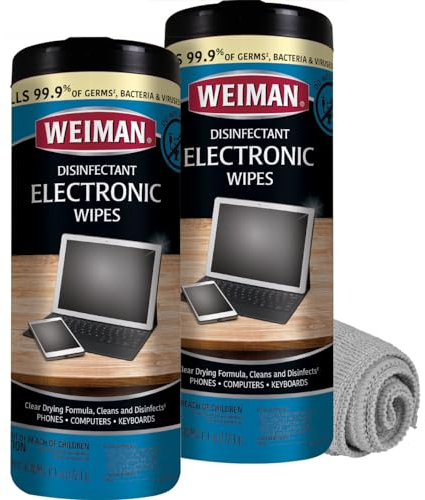 Weiman Electronics & Screen Disinfecting Wipes - Safely Clean and Disinfect Your Phone, Laptop, Keyboard, Tablets, Lens, Wipe, Glasses Cleaner, 30 Count, 2 Pack with MicroFiber Towel