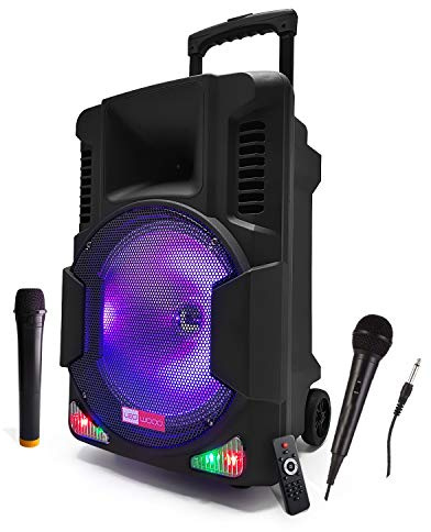 Enceinte Mobile 700W Sono Active KARAOKE DJ 12 Autonome Batterie LED RVB +2 Micros VHF +Fil USB/Bluetooth - LedWood Boostar1400