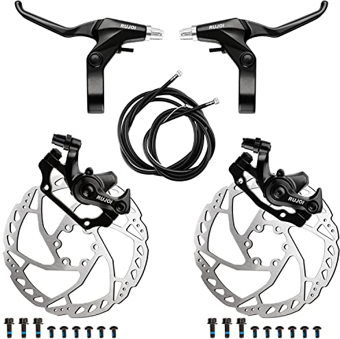 RUJOI Bike Disc Brake Kit, Aluminum Front and Rear Caliper, Full Aluminum Alloy Bicycle Brake Lever, 160mm Rotor, Mechanic Tool-Free Pad Adjuster for Road Bike, Mountain Bike