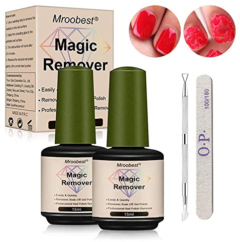 Removedor de Esmalte Permanente y Semipermanentes de Uñas de Gel, Magic Gel Nail Polish Remover, 3-5 minutos, Uñas más Limpias y Brillantes, No Lastima, 2pcs