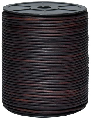Cords Essentials Round Genuine Leather Cord, Rope for Jewelry Making, Necklaces, Bracelets, Kumihimo Braiding, Wrapping, Crafts and Hobby Projects, Used Look, Dark Brown, 3.0 mm
