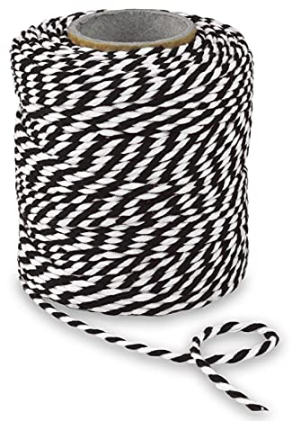 PRÄSENT SPAGO DI COTONE Cordino nero/bianco, rocchetto di spago per decorazioni in materiale naturale, lungh. 50 m, largh. 2 mm, spago a due colori per bricolage e decorazioni, biodegradabile